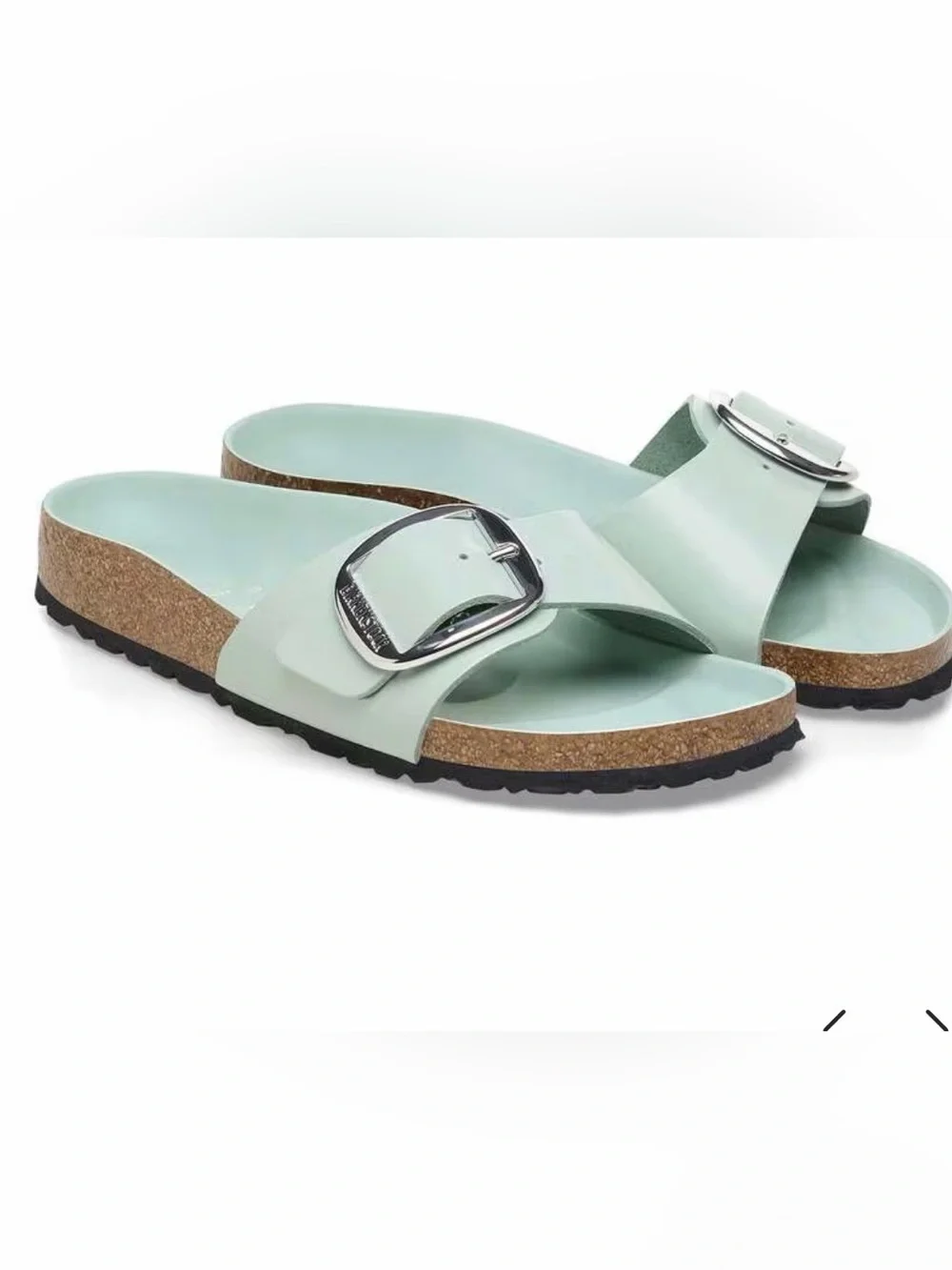 Birkenstock Madrid Big Buckle Natural Leather Patent High-Shine Surf Green